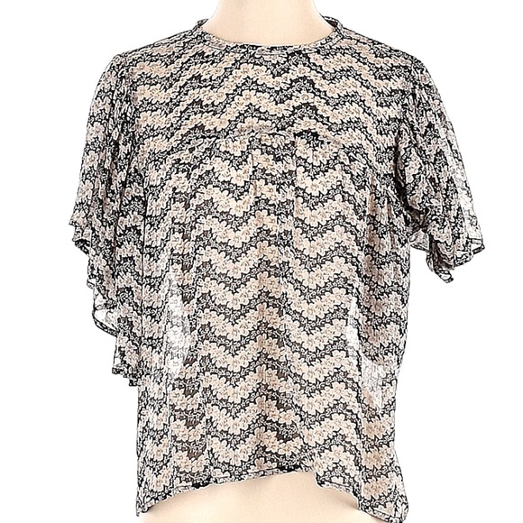 The Kooples Tops - The Kooples 100% silk black and white floral flutter sleeve top